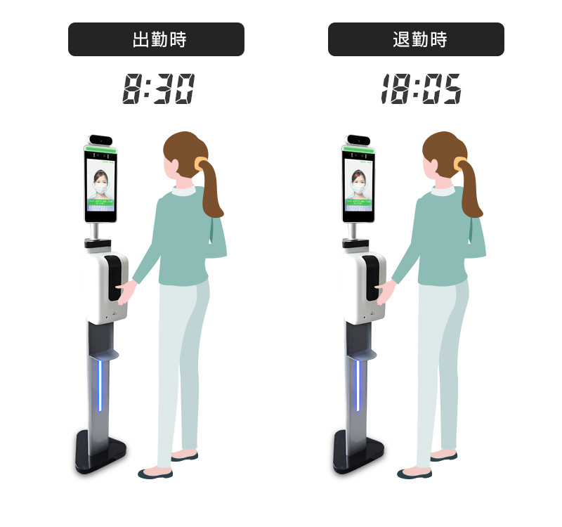画面の枠に顔を合わせ、温度測定＆出勤確認