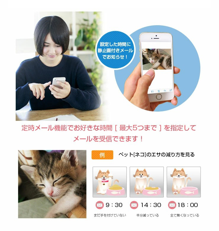 指定した時間に静止画メールが届く