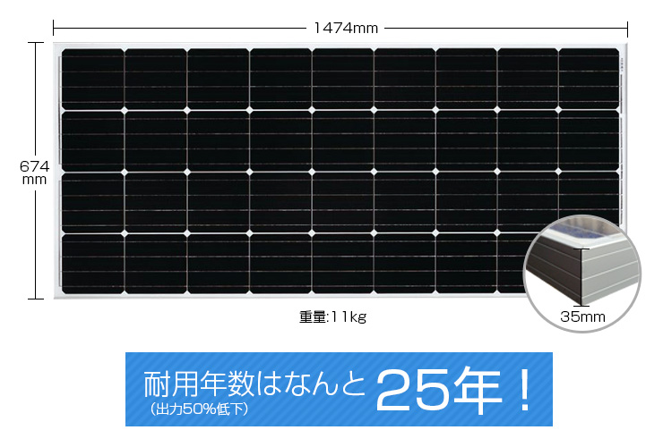 単結晶のセル採用の150Wソーラーパネル